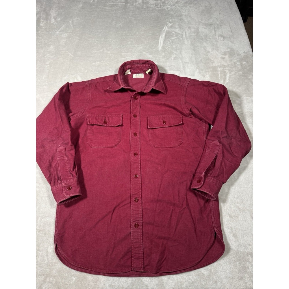 Vintage LL Bean Chamois Cloth Shirt Size 15.5 Tall Red Cotton MADE IN USA